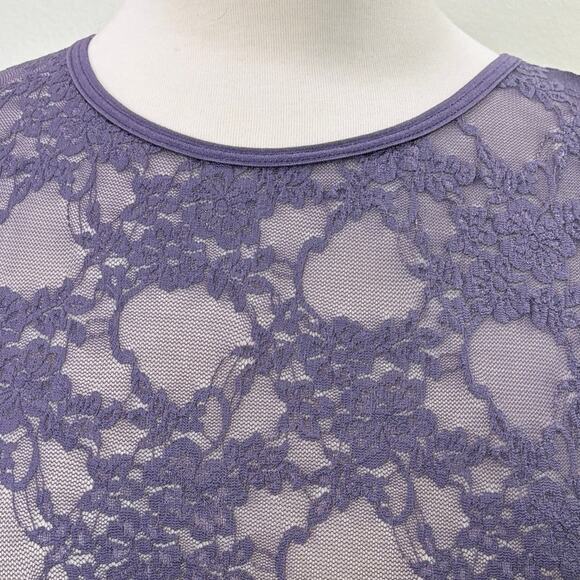 American Apparel M/L Bodycon Dress Vintage Purple Floral Lace Mesh Sheer Stretch - Picture 4 of 13